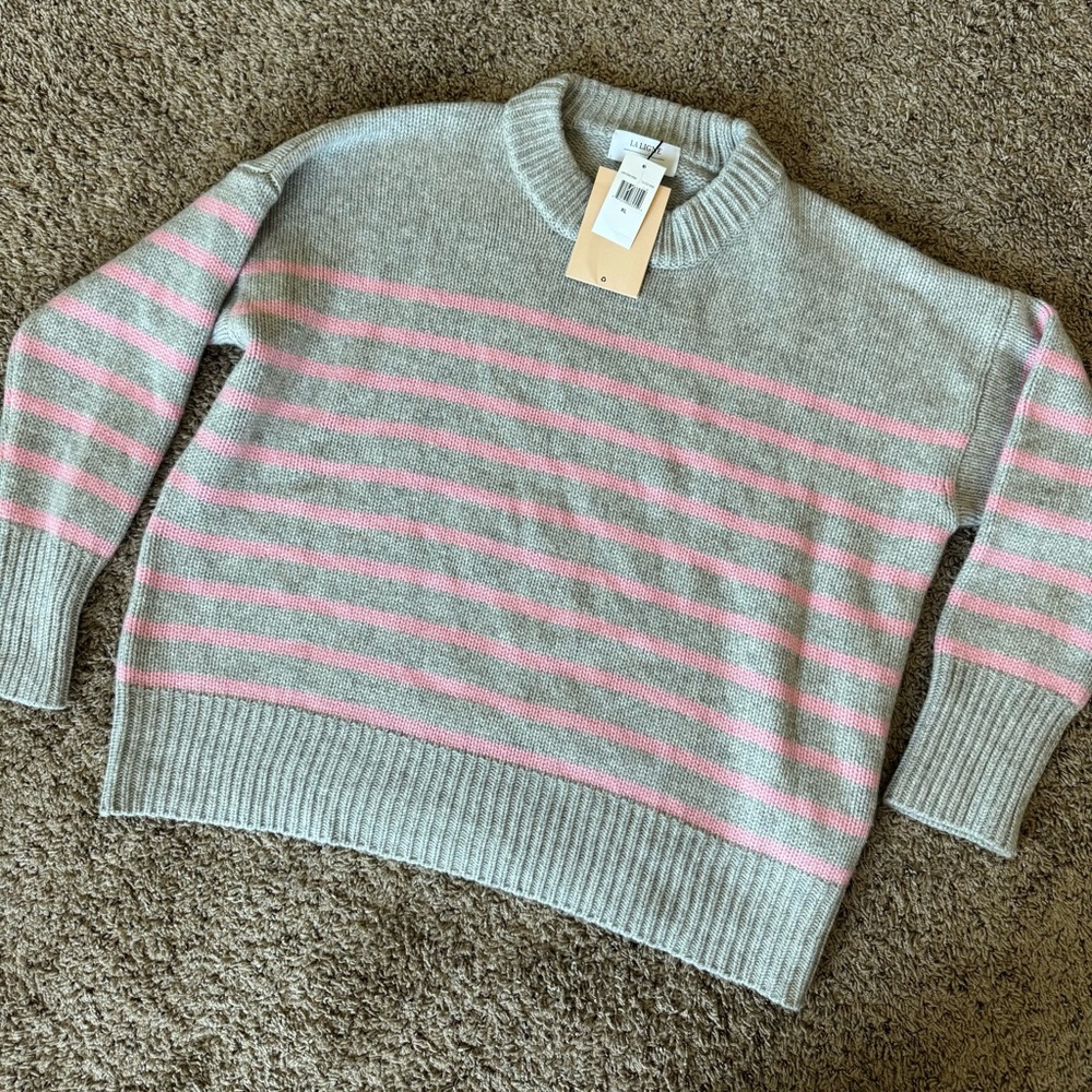 NWT La Ligne Marin Sweater Gray and Pink Striped Crew Neck - Picture 4 of 8